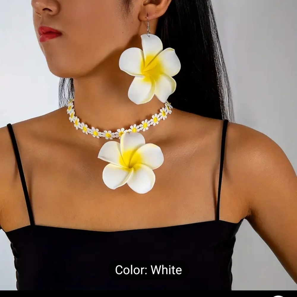 Floral White and Yellow Jewelry Set